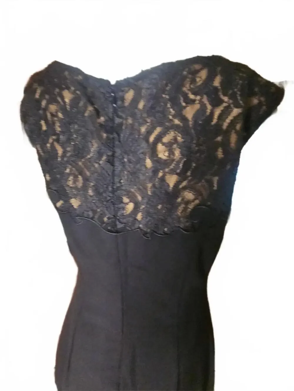 Cache Black Sheath Dress Sz 12 Lace Yoke Capped Sleeves Zip Up Lined